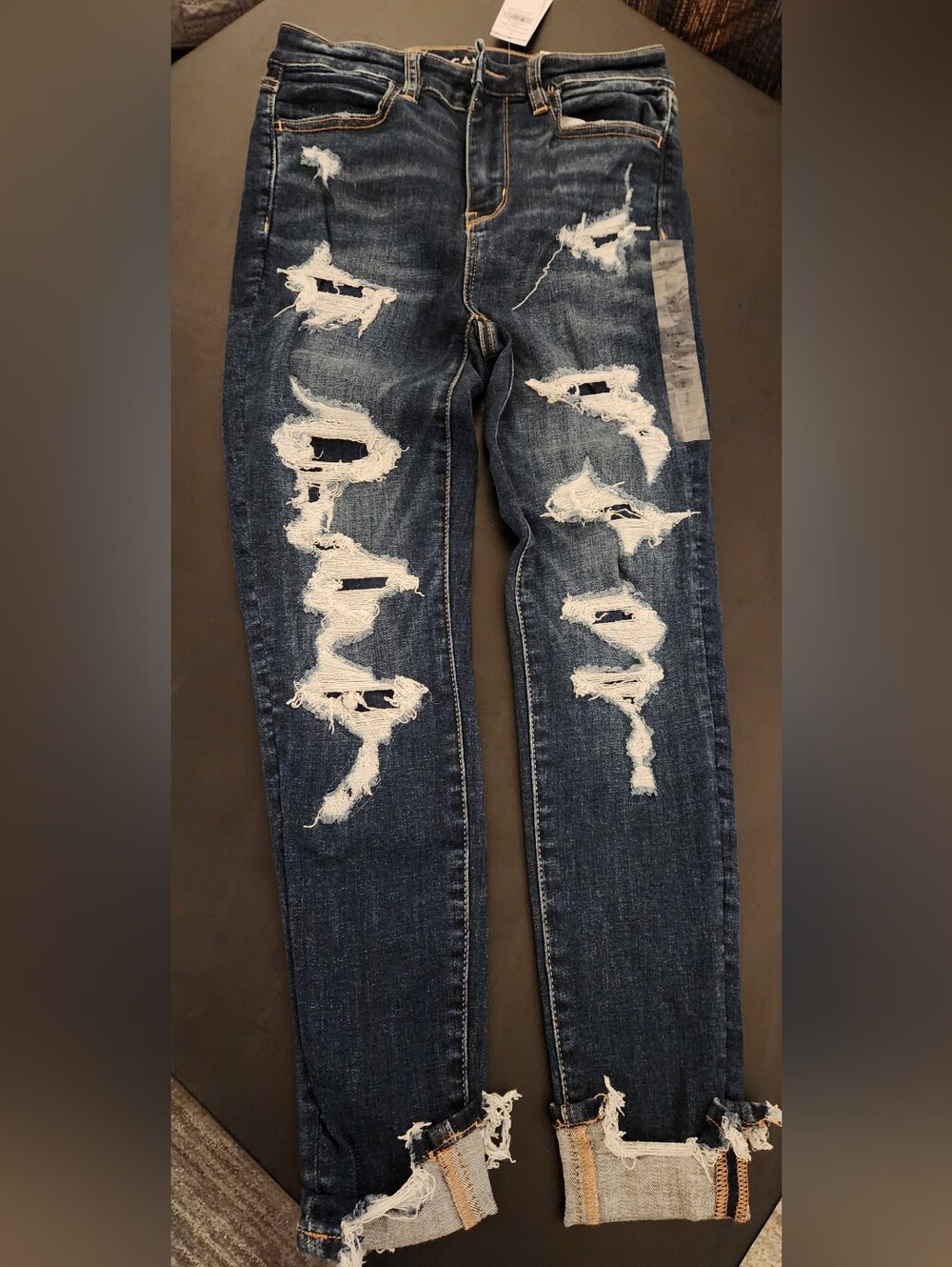 Girl's American Eagle Outfitters Dark Blue Distressed Skinny Jeans